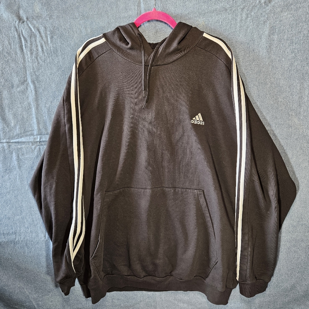Adidas Men's Black Hoodie with White Stripes